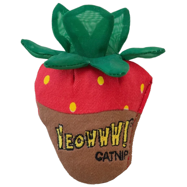 Hračka pro kočky Jahoda se šantou kočičí a šustícími lístky – Yeowww! Strawberry Chocolate
