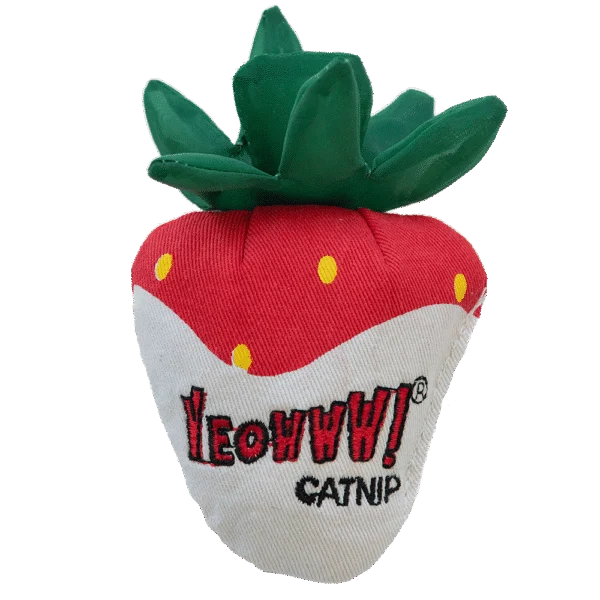Hračka pro kočky Jahoda se šantou kočičí a šustivými listy – Yeowww! Strawberry White Chocolate