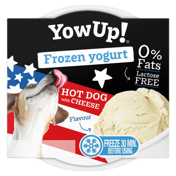 Mražený jogurtový pamlsek pro psy a kočky, hot dog se sýrem, 110 g – YowUp! Frozen Yoghurt Hot dog met Kaas