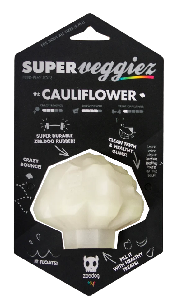 ZEED02267.png Plovoucí hračka pro psy z TPR s otvorem na pamlsky – Zee.dog Super Veggiez The Cauliflower - Obrázek 1