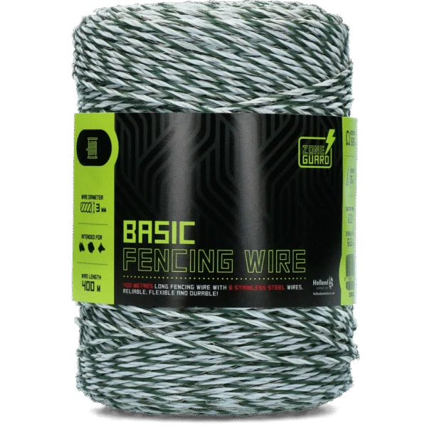 Ohradníkový vodič 3 mm, bílá s tmavě zelenou, 400 m – ZoneGuard Basic