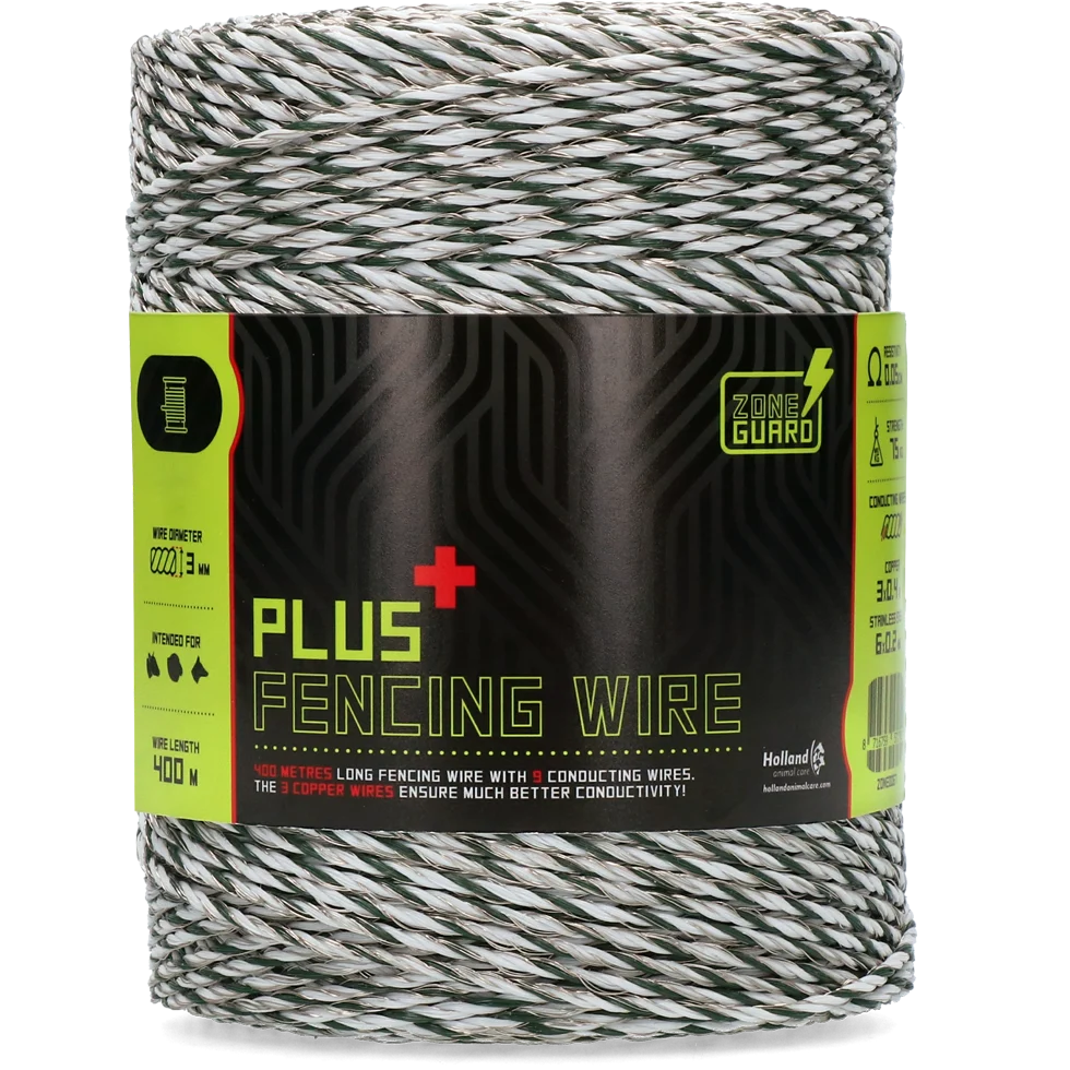 ZONE0067.png Elektrický ohradníkový vodič 3 mm, bílý s tmavě zelenou, 400 m – ZoneGuard Plus - Obrázek 1
