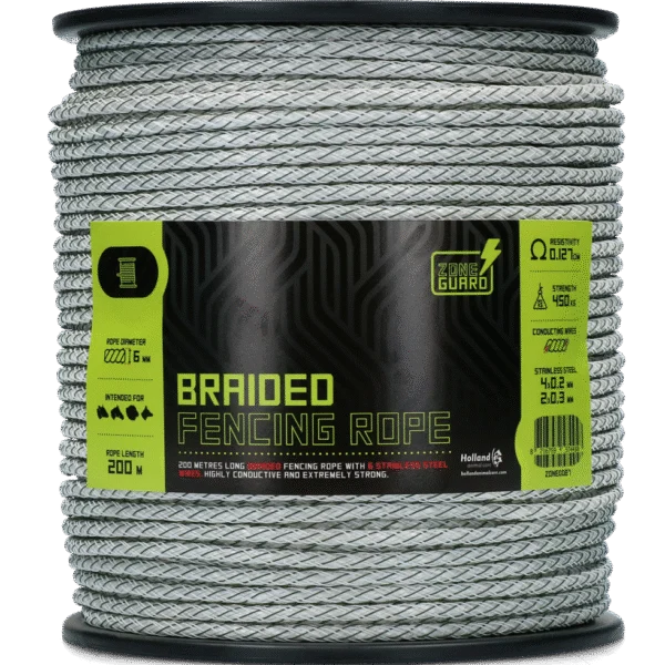 Splétané elektrické lanko 6 mm, bílozelené, 200 m – ZoneGuard Koord PLUS