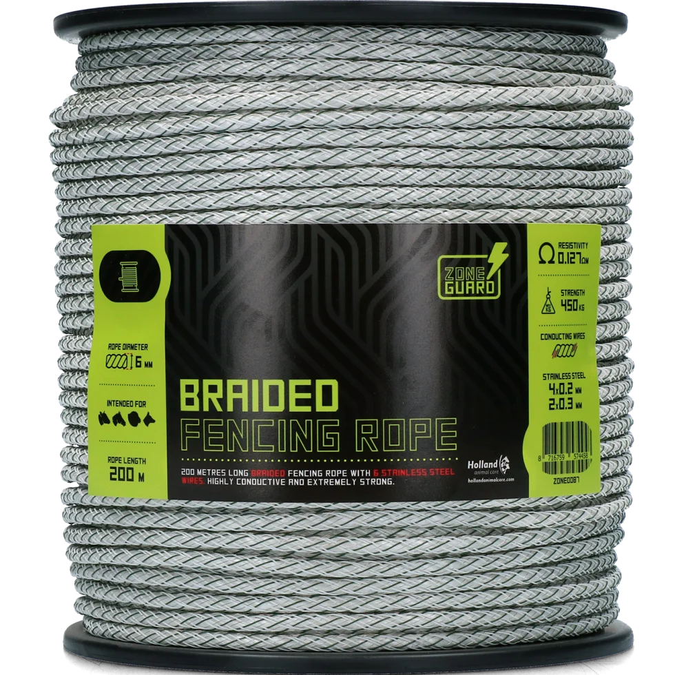 Splétané elektrické lanko 6 mm, bílozelené, 200 m – ZoneGuard Koord PLUS - Obrázek 1