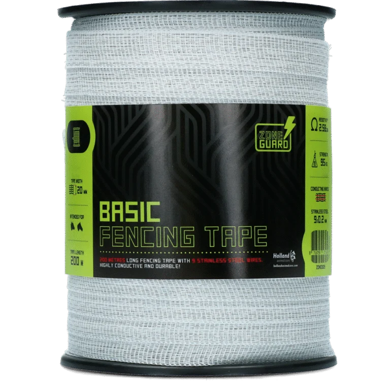 Elektrická páska 20 mm, bílá, s 9 nerezovými vodiči, 200 m – ZoneGuard Basic