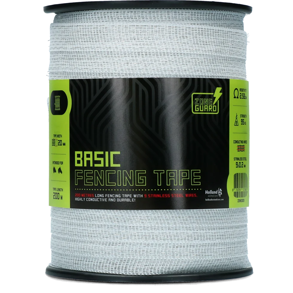Elektrická páska 20 mm, bílá, s 9 nerezovými vodiči, 200 m – ZoneGuard Basic - Obrázek 1