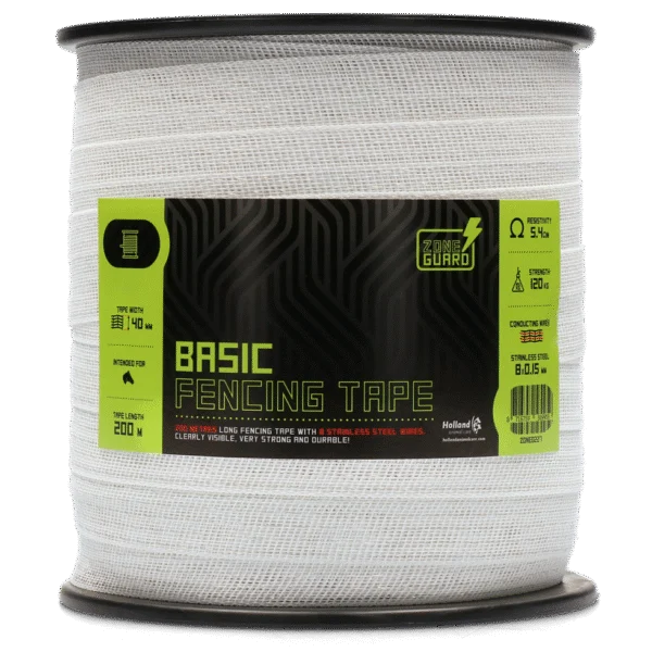 Páska pro elektrický ohradník 40 mm, bílá, s 8 nerezovými vodiči, 200 m – ZoneGuard Basic