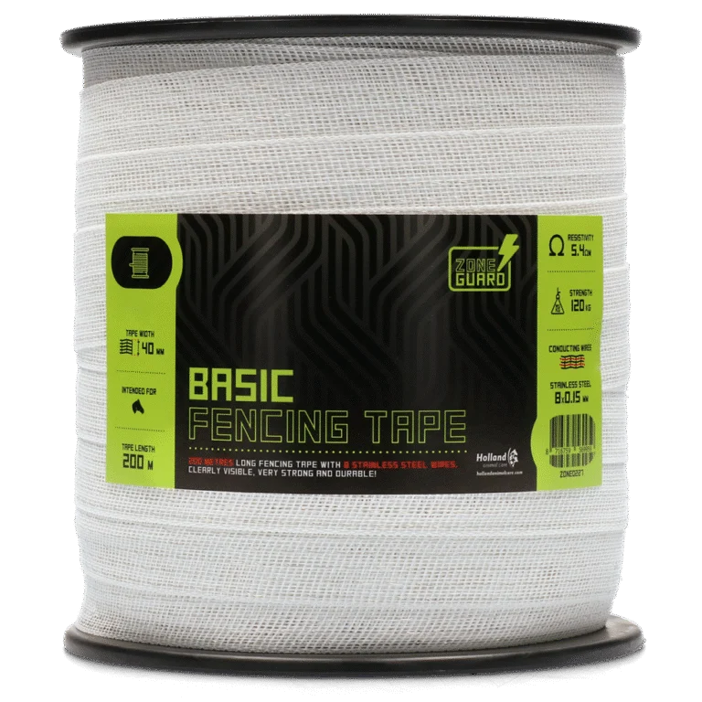 Páska pro elektrický ohradník 40 mm, bílá, s 8 nerezovými vodiči, 200 m – ZoneGuard Basic