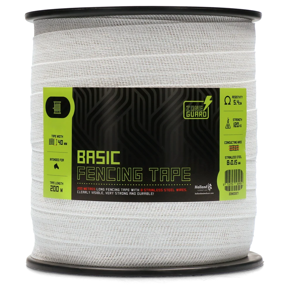 Páska pro elektrický ohradník 40 mm, bílá, s 8 nerezovými vodiči, 200 m – ZoneGuard Basic - Obrázek 1