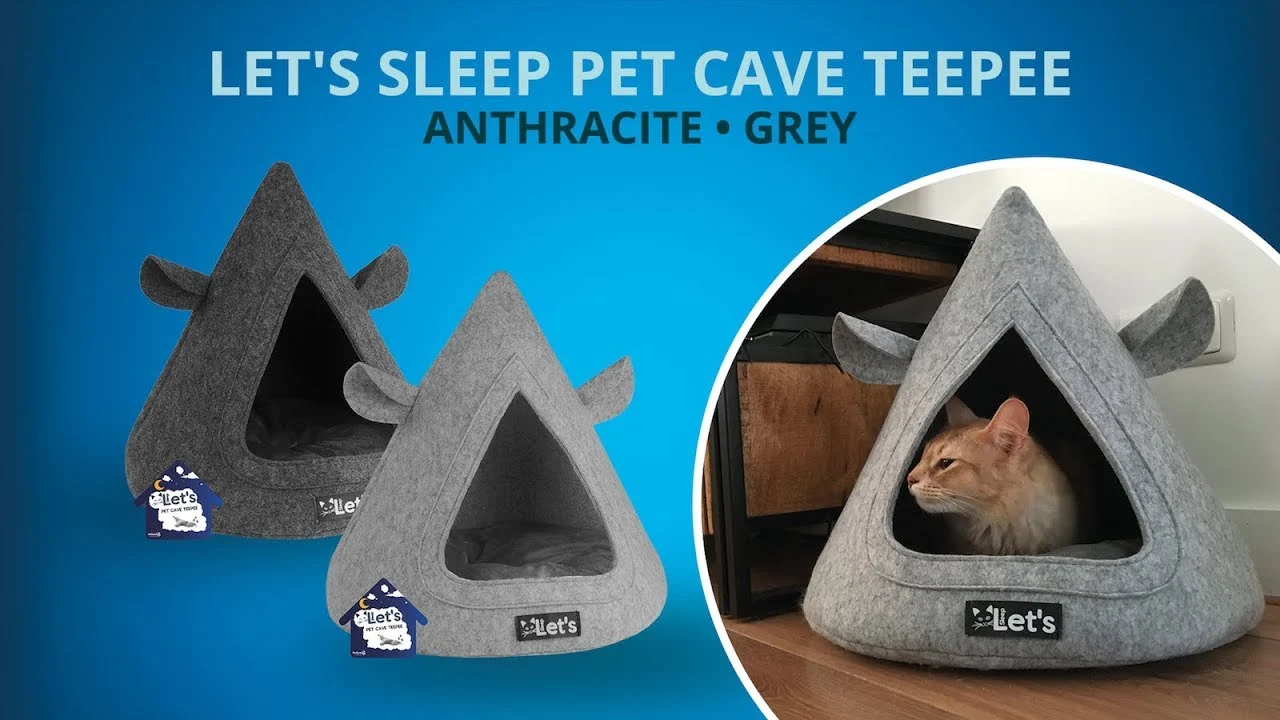 Plstěné týpí pro kočky s polštářkem, 50 x 45 cm, šedé – Let's Sleep Pet Cave TeePee - Obrázek 5